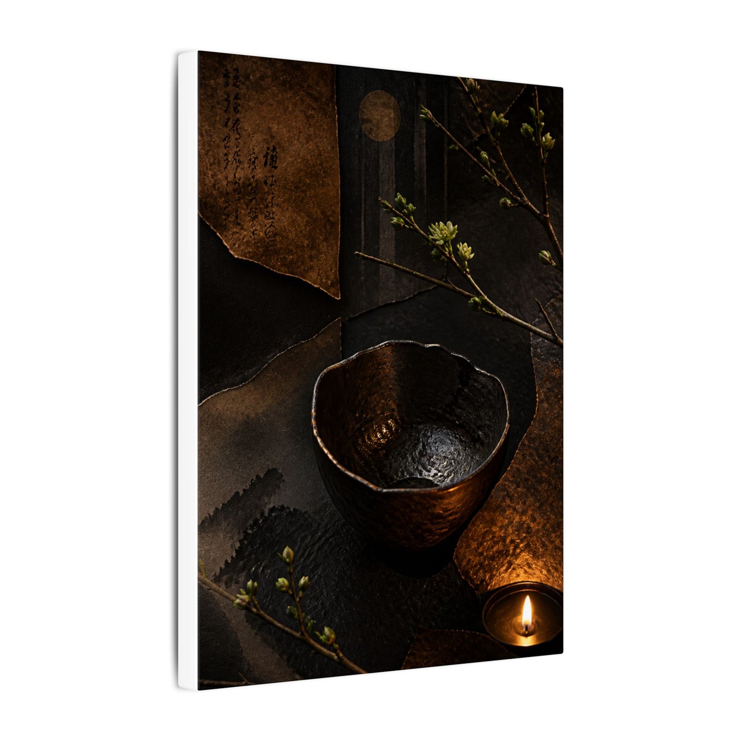 Atmospheric Ceramic Bowl Canvas Art - Shadow Zen Dark Japandi