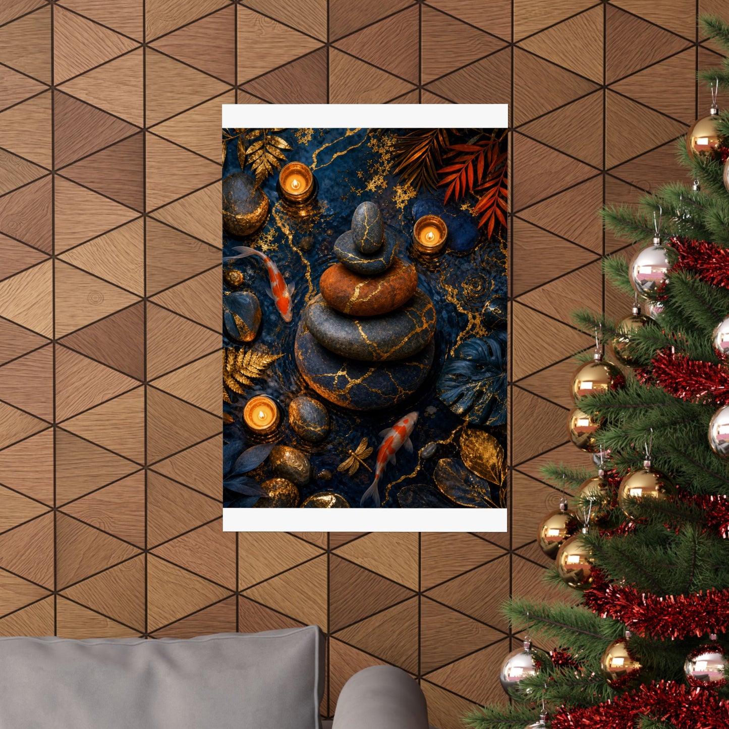 River Stones Summer Wall Art Print | Kintsugi Healing Design