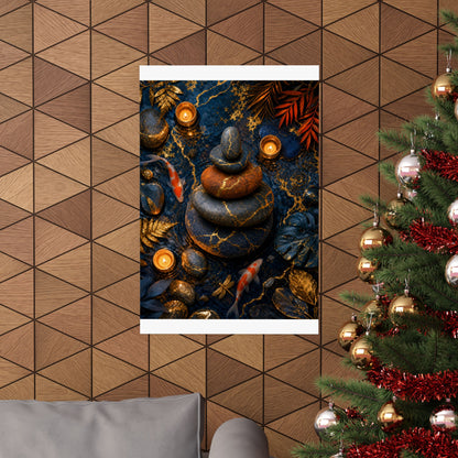 River Stones Summer Wall Art Print | Kintsugi Healing Design