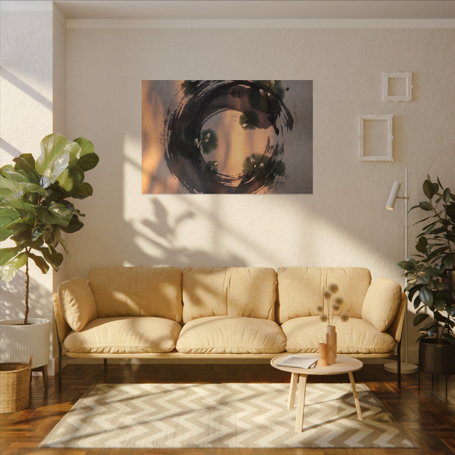 Ink Brushstroke Spring Canvas Art | Dark Japandi Bold Design