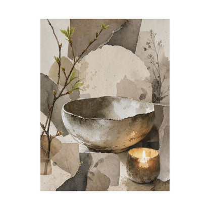 Candlelight Ceramic Bowl Wall Art Print - Japandi Fukinsei