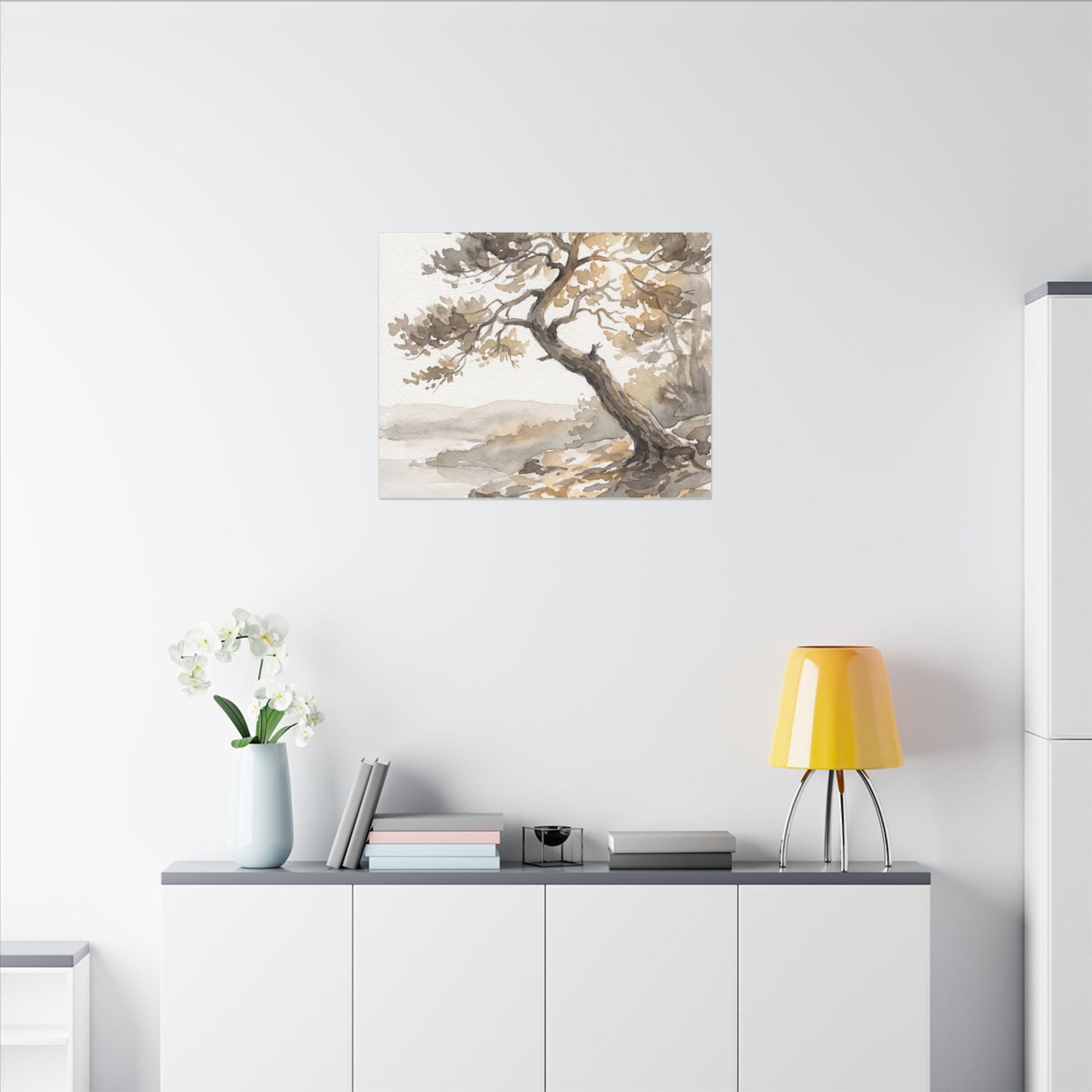 Pine Tree Watercolor Canvas Art | Elegant Japandi Art