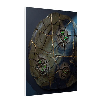 Dark Japandi Cracked Earth in Moonlight | Moody Minimal Canvas Art