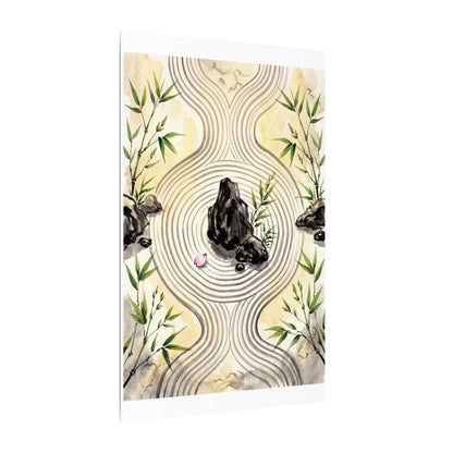 Zen Rock Garden in Golden Hour | Sumi E Canvas Art