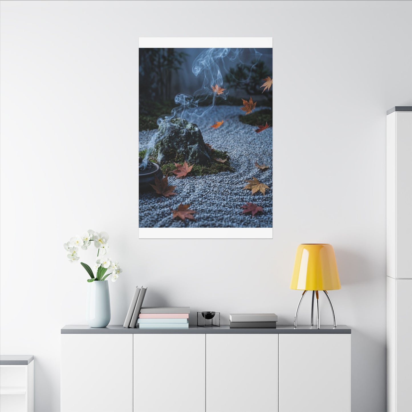 Autumn Incense Smoke Karesansui Canvas Art | Calm Decor