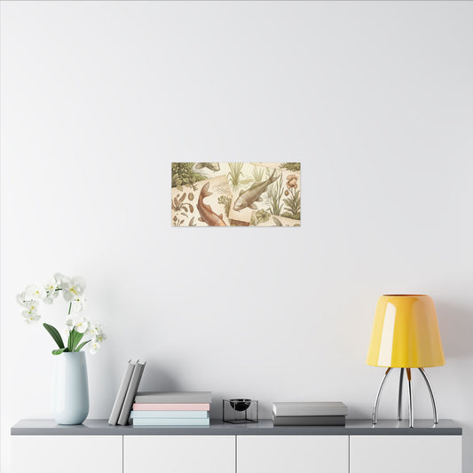 Koi Pond Canvas Art | Summer Cottagecore Vintage Botanical Art