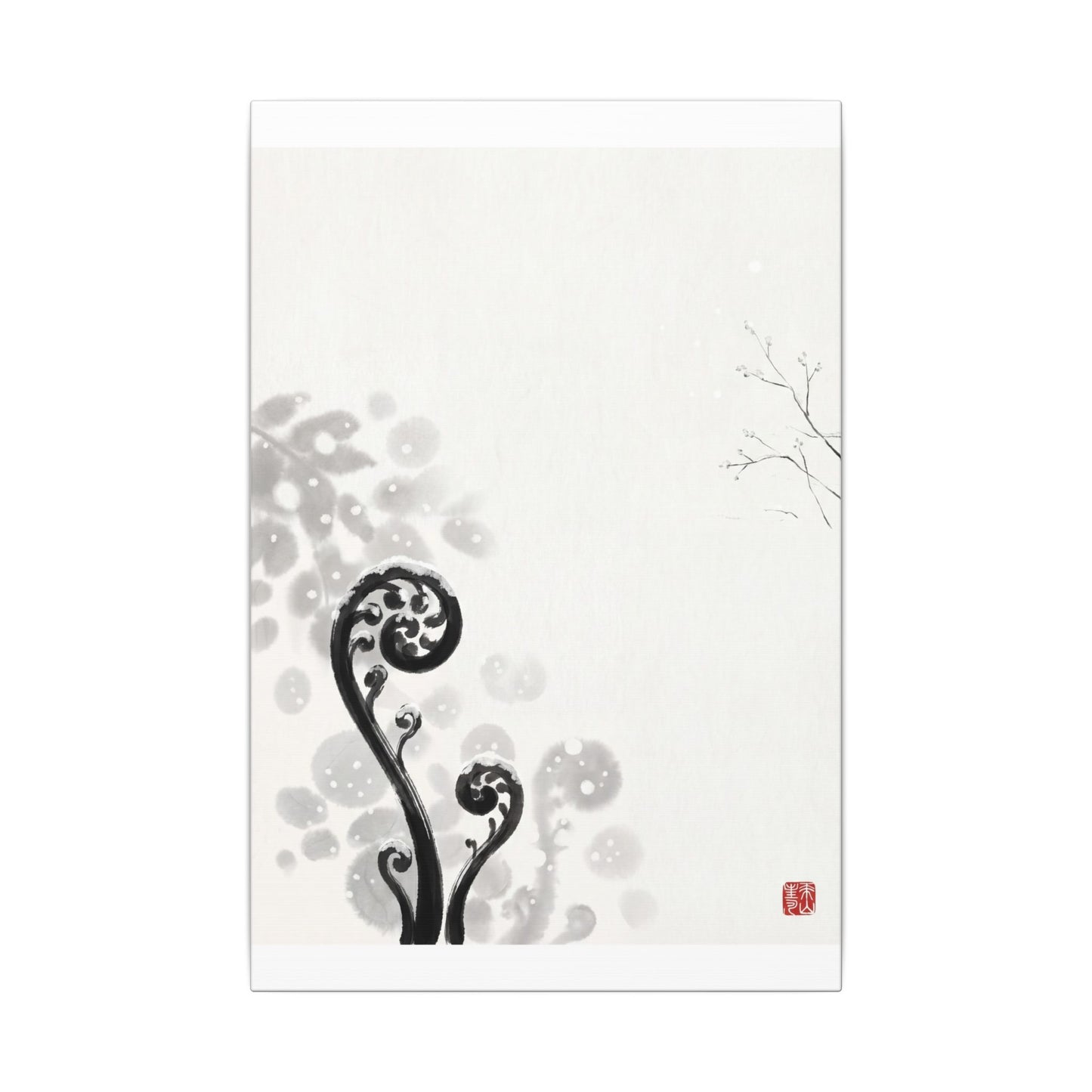 Winter Fern Unfurling Ukiyo E Inspired Canvas Art | Peaceful Decor