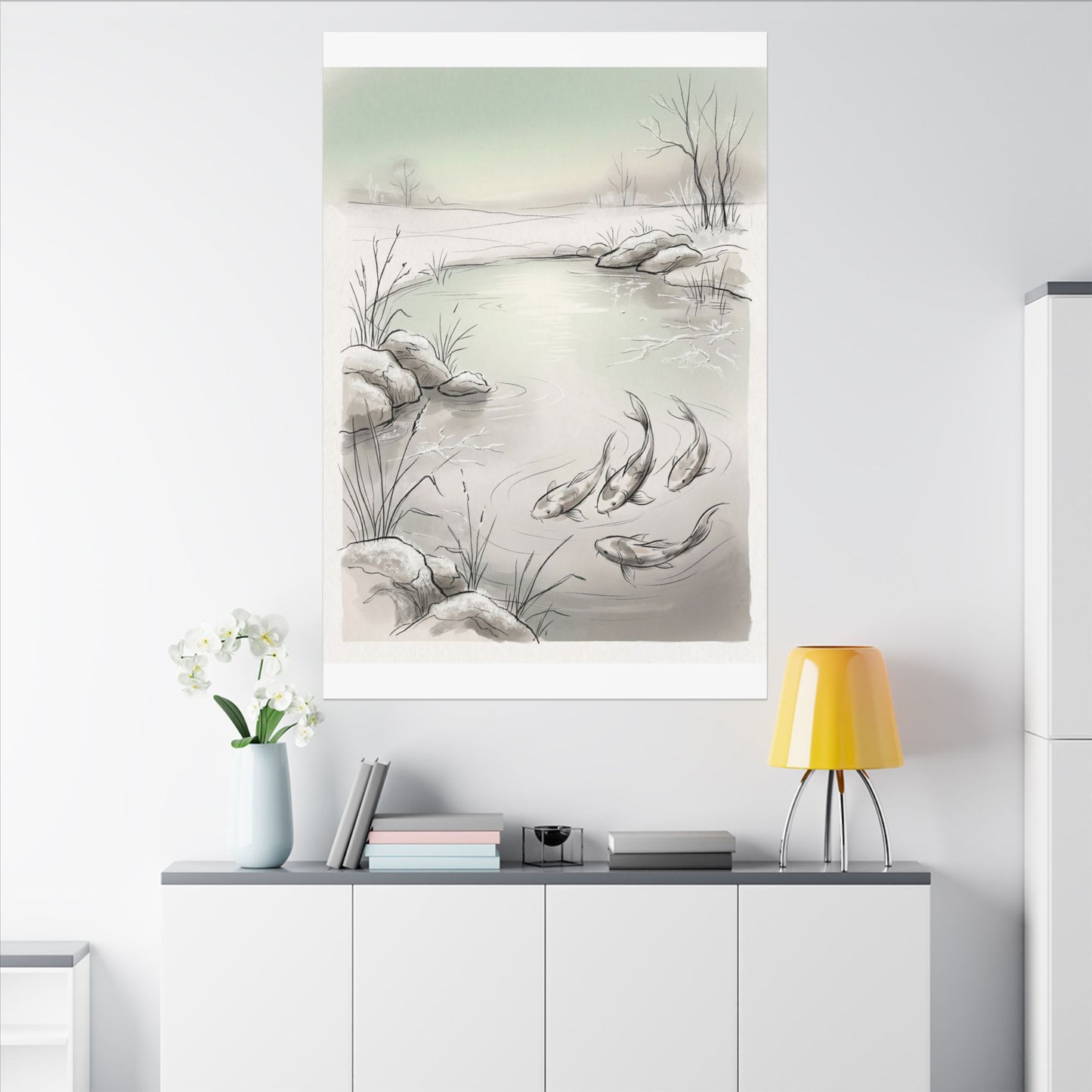 Koi Pond Minimal Line Canvas Art | Cozy Japandi Art