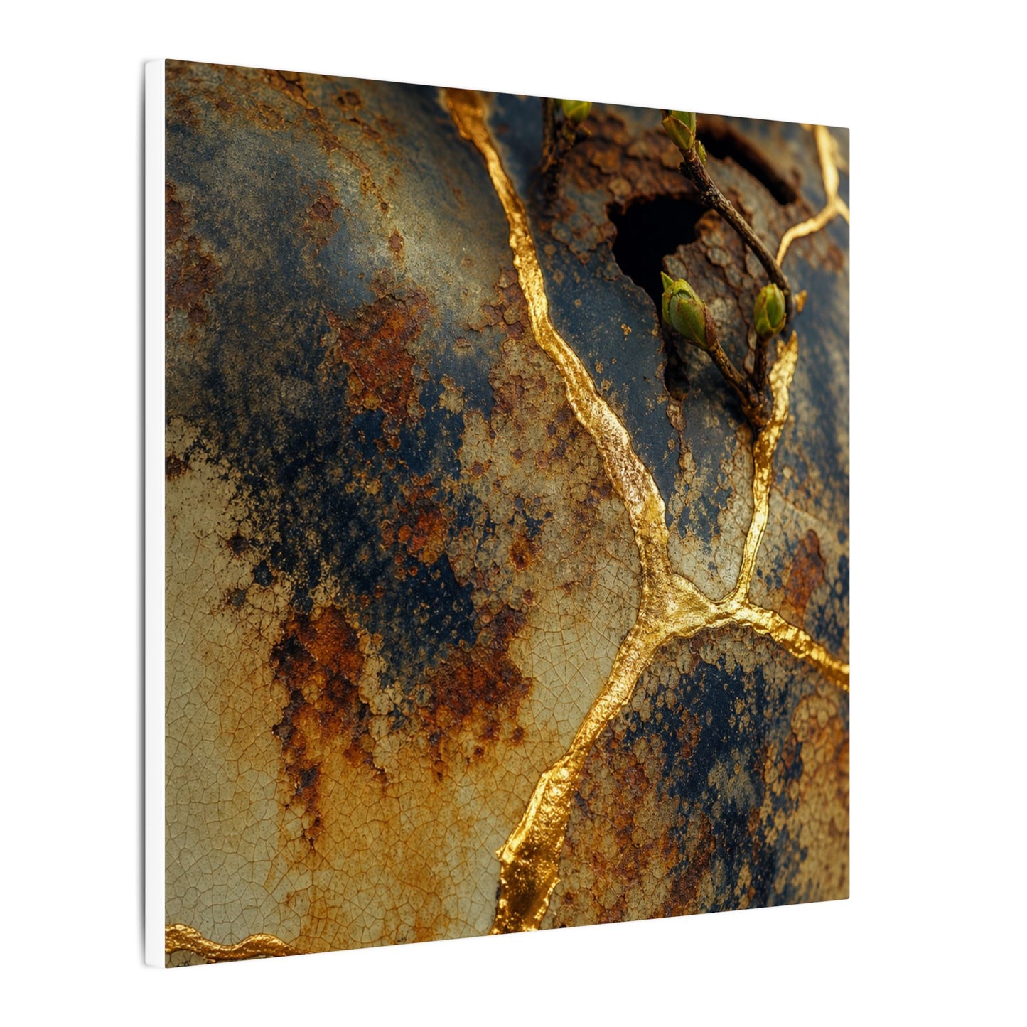 Datsuzoku Rust Patina Canvas Art - Kintsugi Crackle Gold