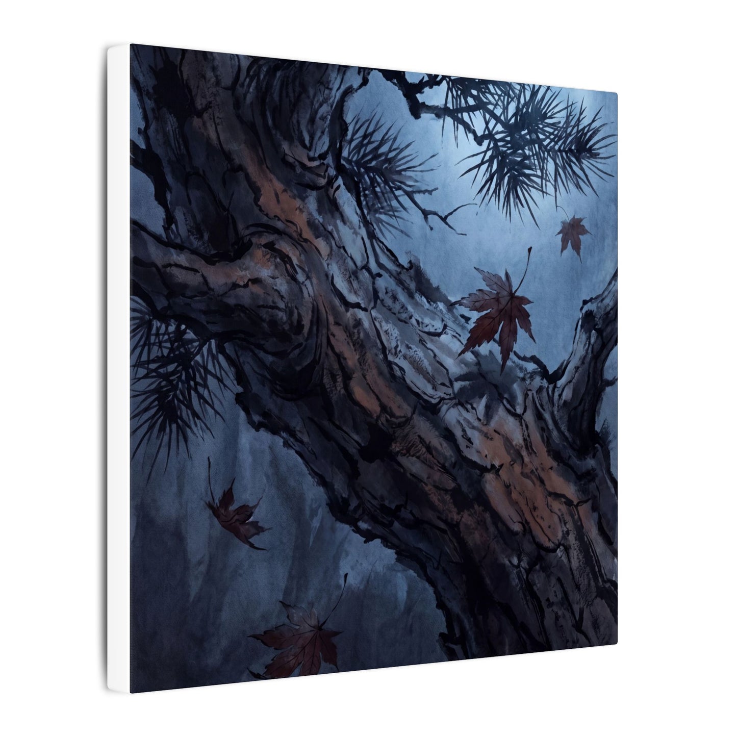 Atmospheric Pine Tree Canvas Art - Shadow Zen Dark Japandi