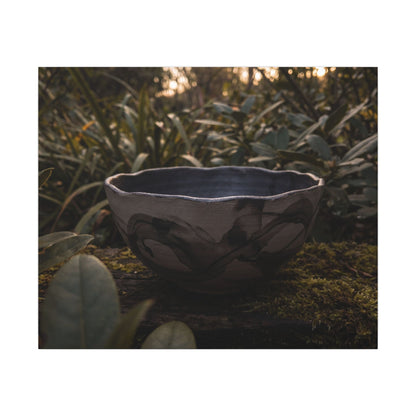 Ceramic Bowl Canvas Art | Summer Dark Japandi Charcoal Ink Art
