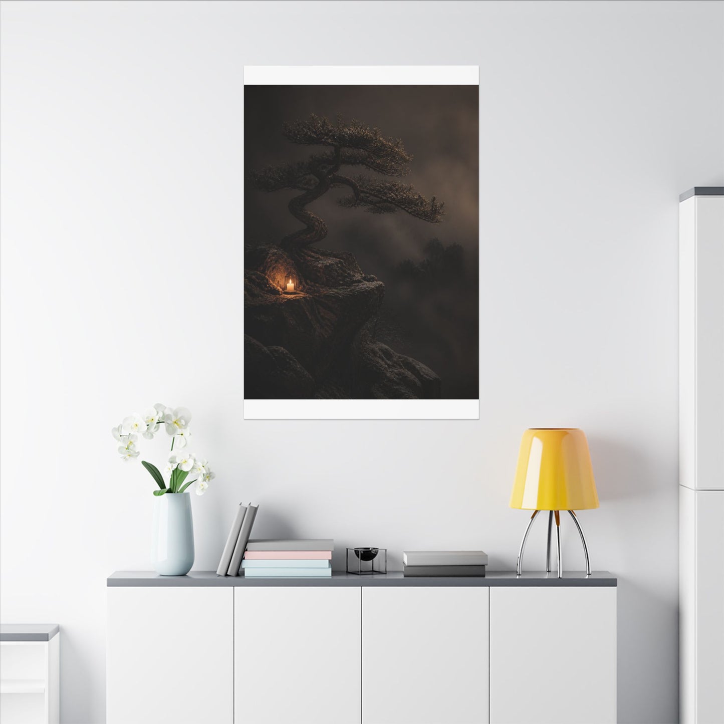 Pine Tree Shadow Zen Canvas Art | Luxurious Dark Japandi Art