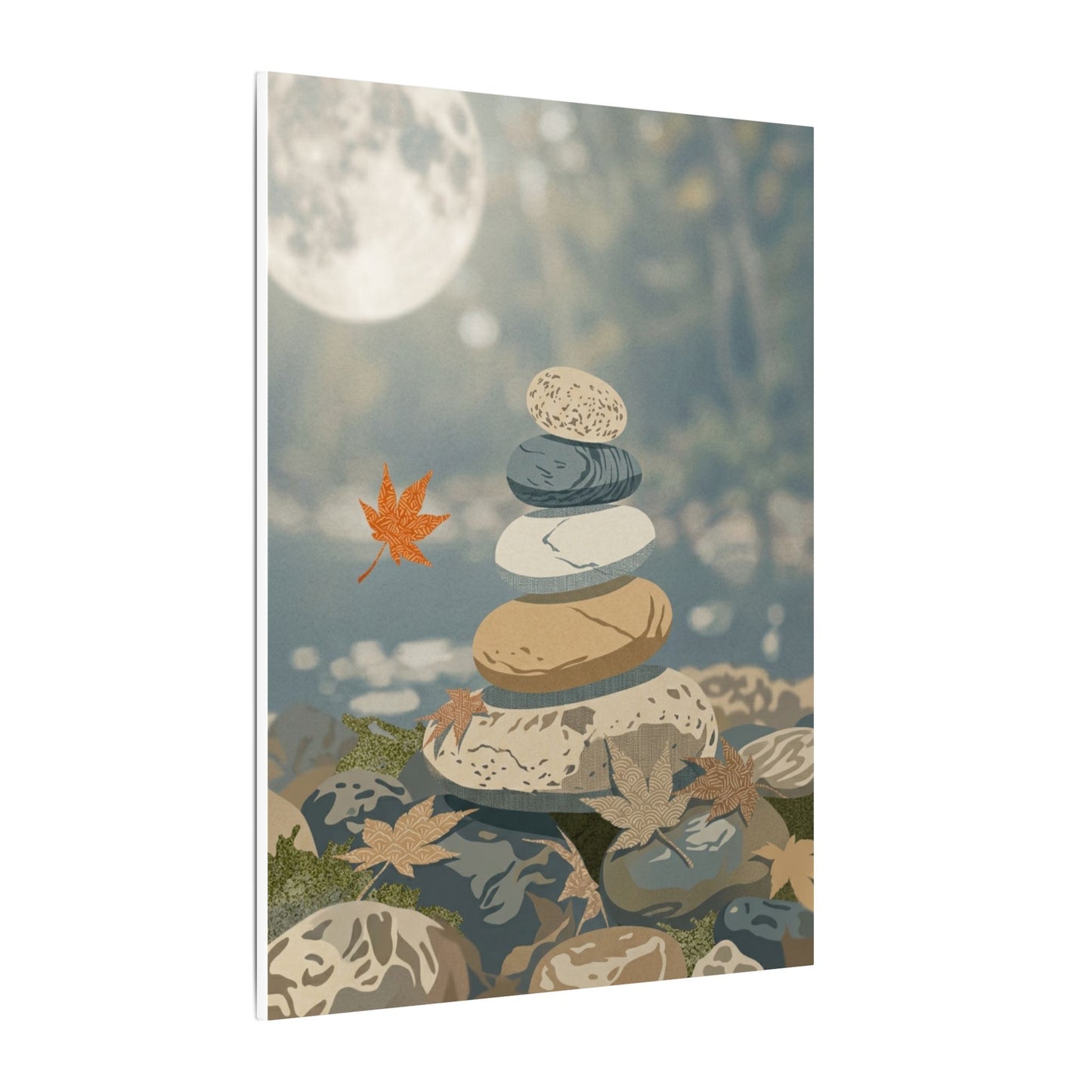 Warm River Stones Canvas Art - Japanese Pattern Japandi
