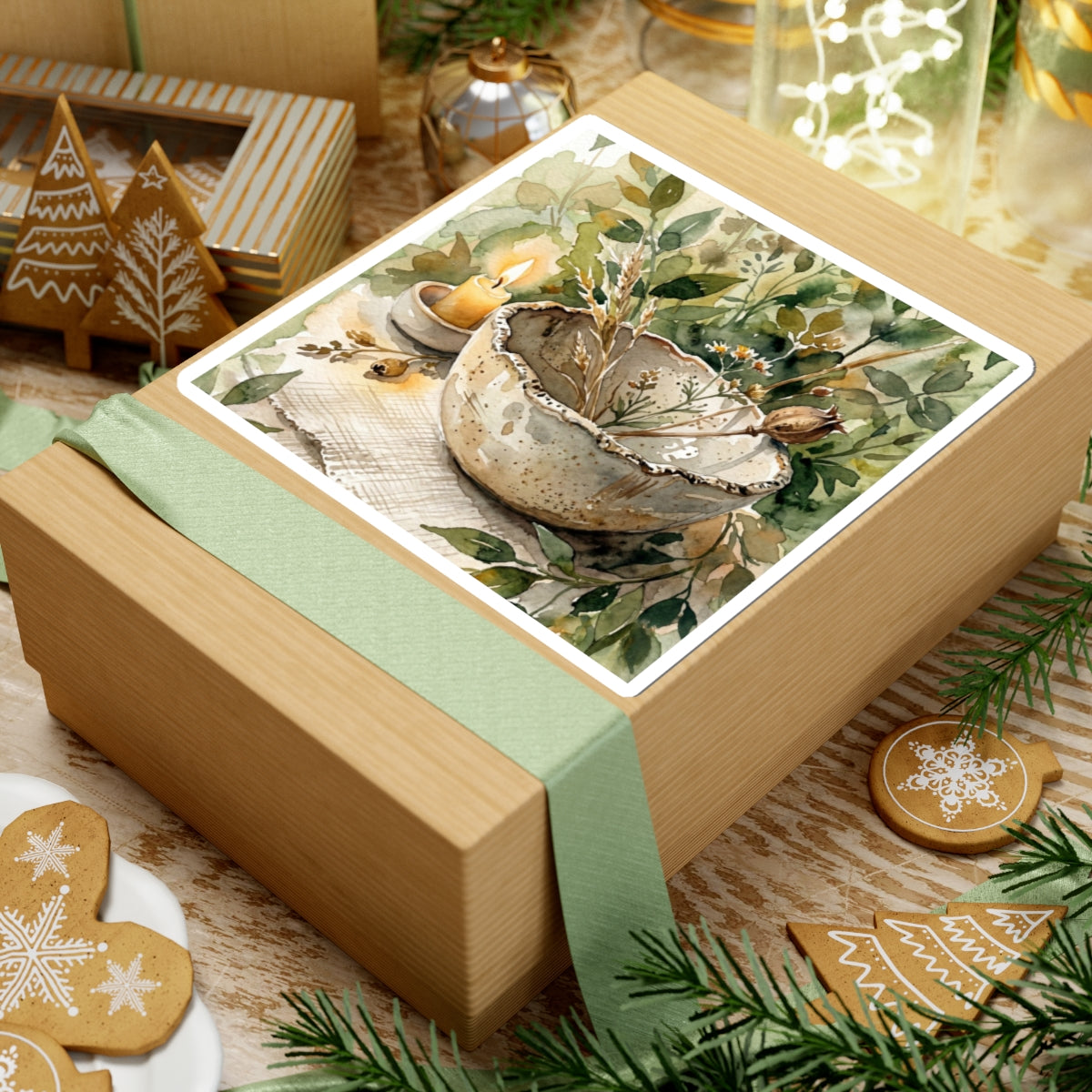 Japandi Ceramic Bowl in Candlelight | Watercolor Sticker