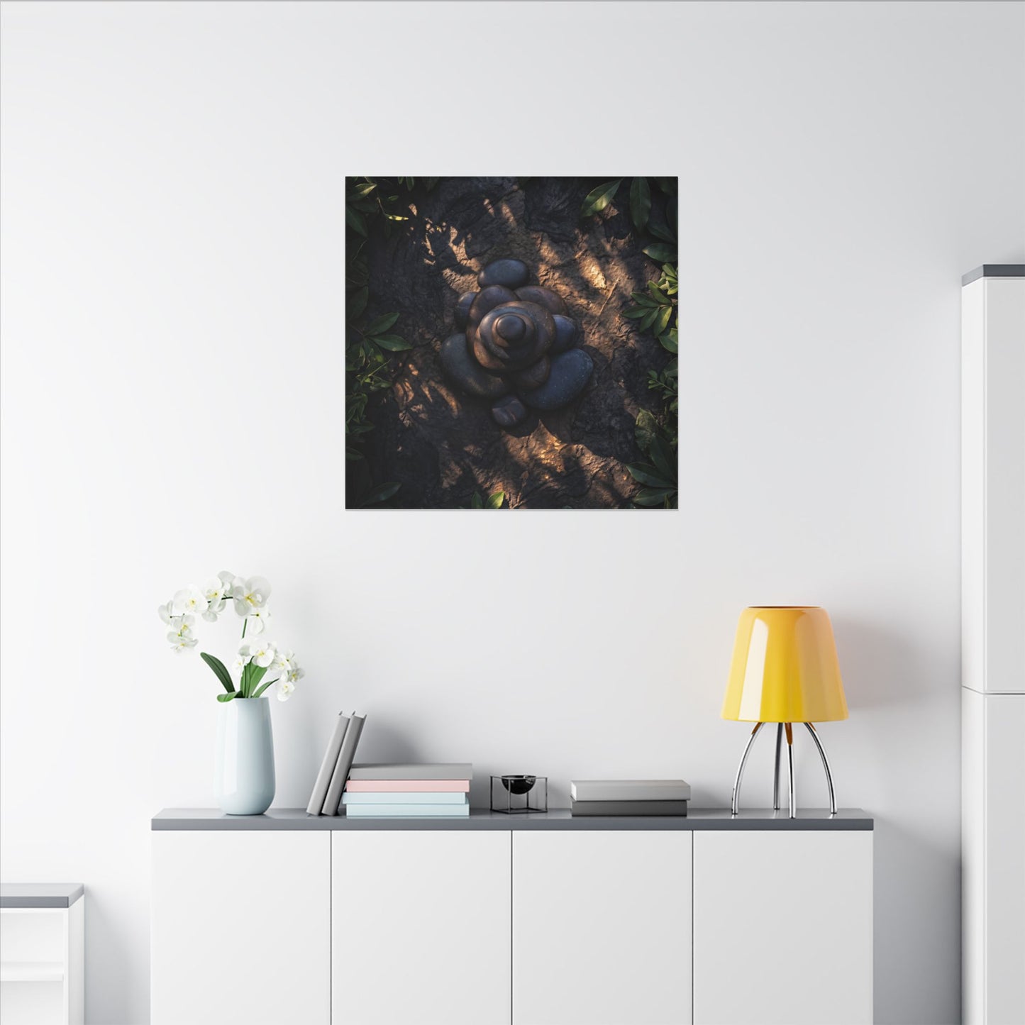 Ma River Stones Canvas Art - Dark Japandi Dark Texture