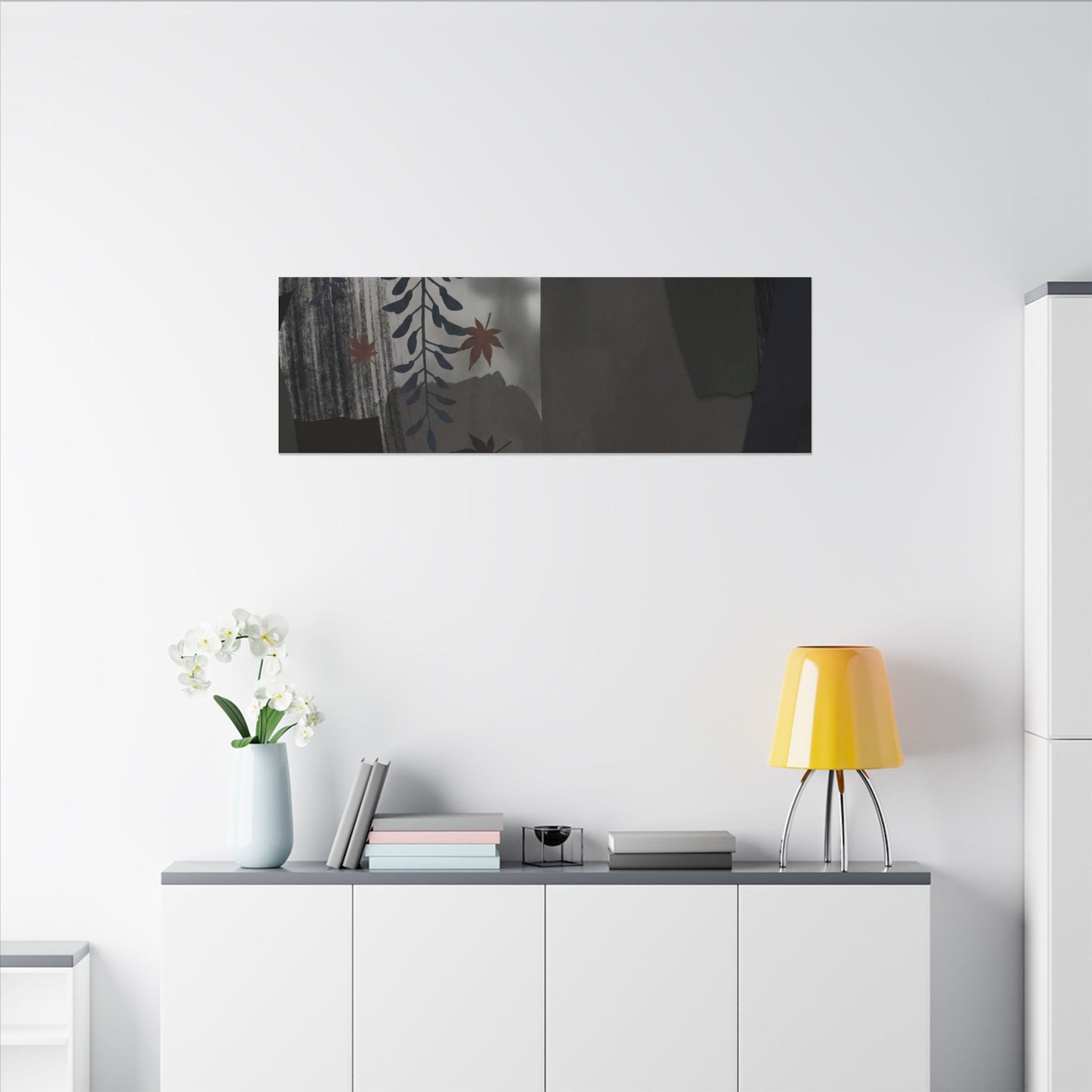 Wisteria Autumn Canvas Art | Dark Japandi Moody Design