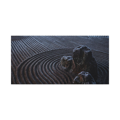 Moonlight Rock Garden Canvas Art - Dark Japandi Seijaku
