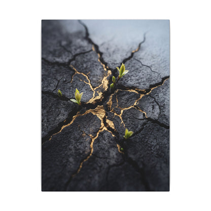 Ma Cracked Earth Canvas Art - Dark Japandi Charcoal Ink