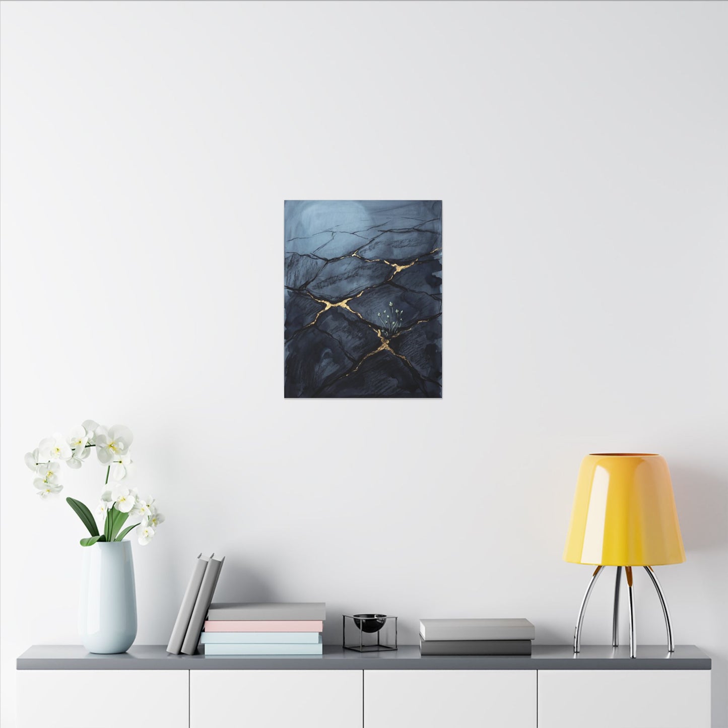 Mono No Aware Cracked Earth Canvas Art - Dark Japandi Charcoal Ink