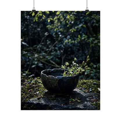 Ceramic Bowl Shadow Zen Wall Art Print | Moody Dark Japandi Art