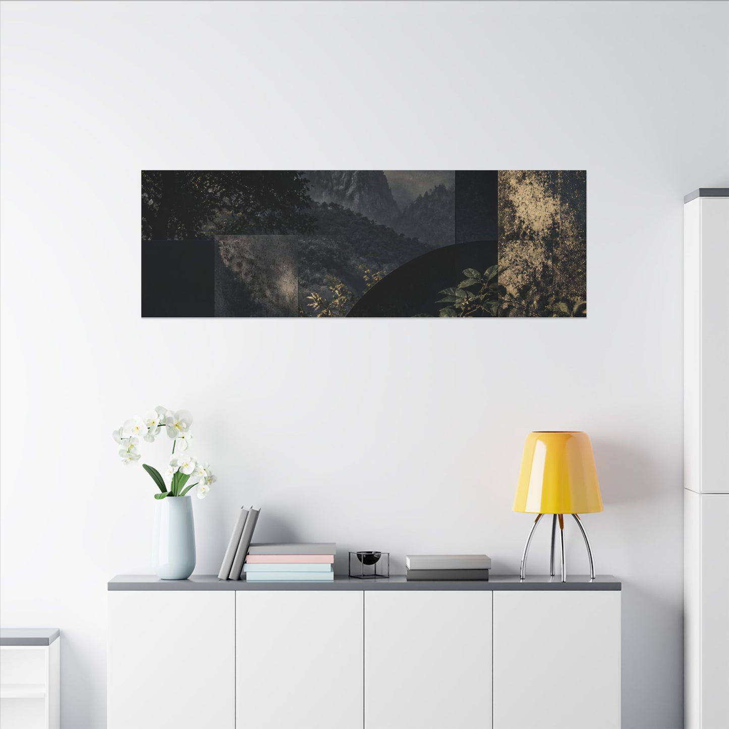 Mountain Mist Summer Canvas Art | Dark Japandi Atmospheric Design