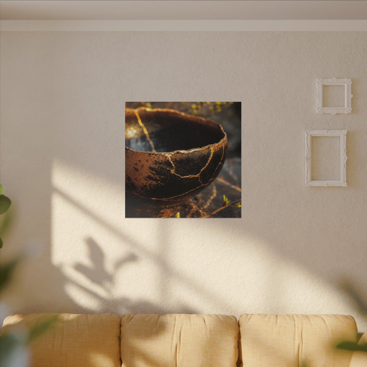 Kintsugi Ceramic Bowl in Golden Hour | Gold Vein Canvas Art