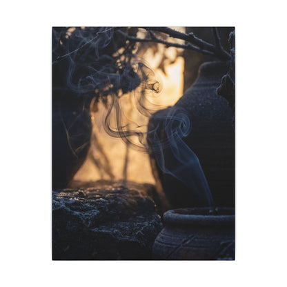 Incense Smoke Canvas Art | Winter Dark Japandi Shadow Zen Art