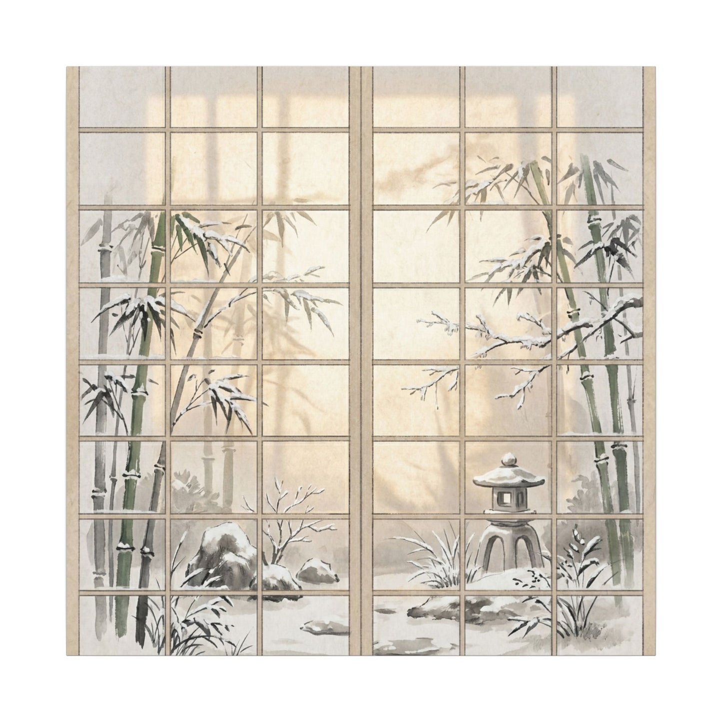 Winter Shoji Screen Sumi E Canvas Art | Tranquil Decor