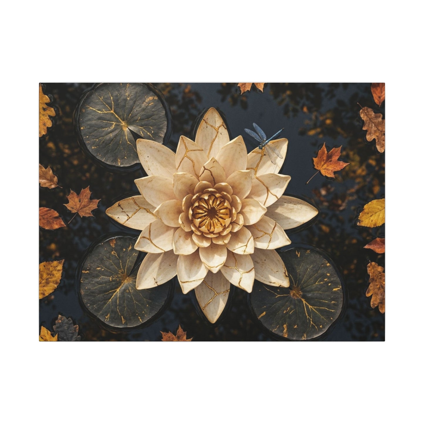 Kintsugi Lotus Flower in Dappled | Gold Repair Canvas Art Art Print