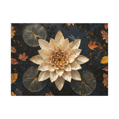 Kintsugi Lotus Flower in Dappled | Gold Repair Canvas Art Art Print