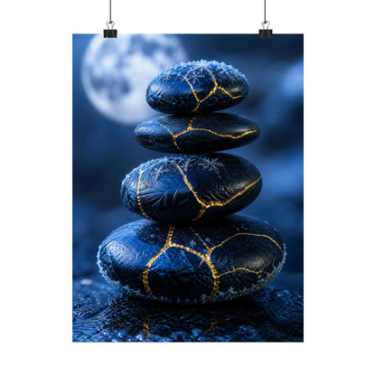River Stones Gold Repair Wall Art Print | Philosophical Kintsugi Art