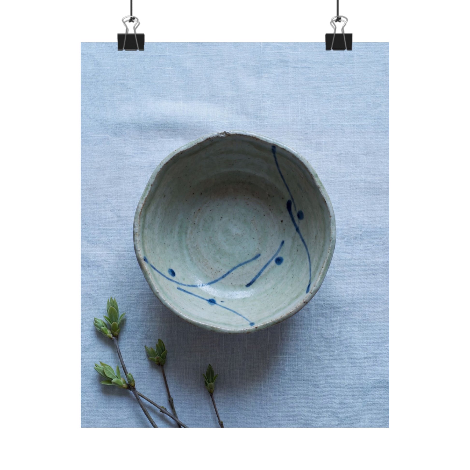 Japandi Ceramic Bowl in Moonlight | Minimal Line Wall Art Print Art Print