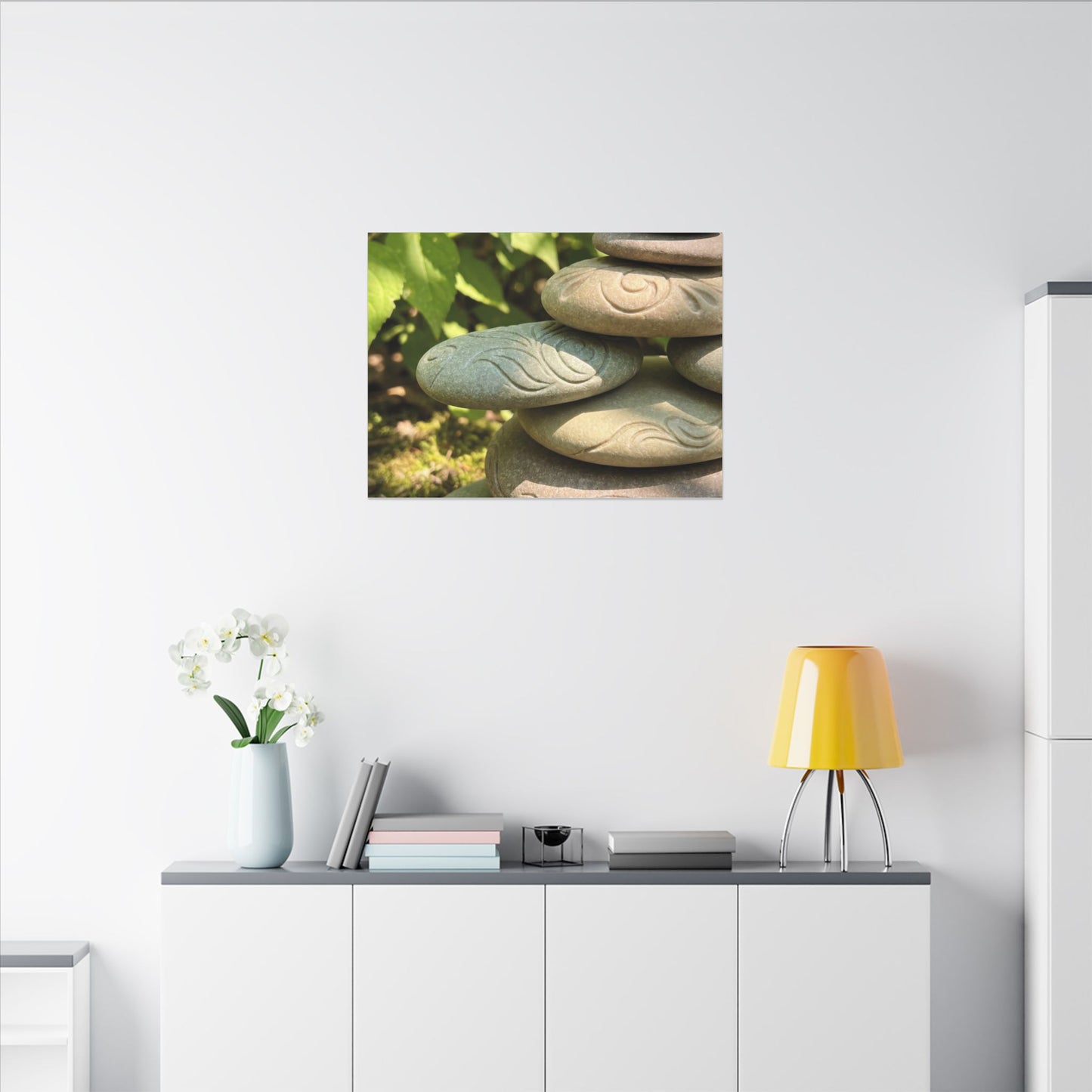 River Stones Summer Canvas Art | Japandi Earthy Design