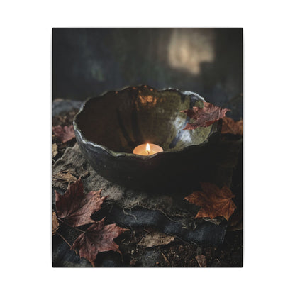 Candlelight Ceramic Bowl Canvas Art - Dark Japandi Kanso