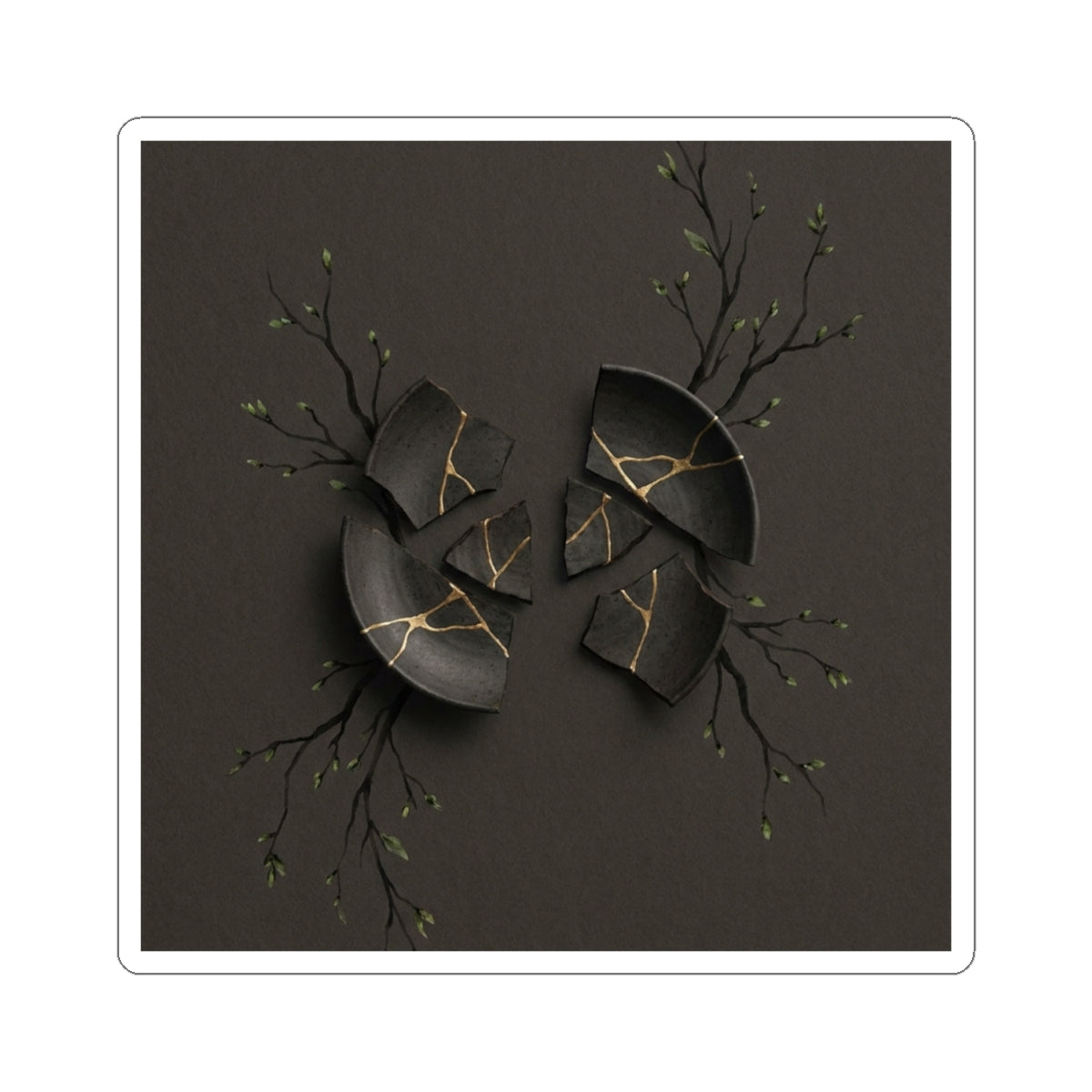 Bold Broken Pottery Sticker - Charcoal Ink Dark Japandi