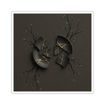 Bold Broken Pottery Sticker - Charcoal Ink Dark Japandi