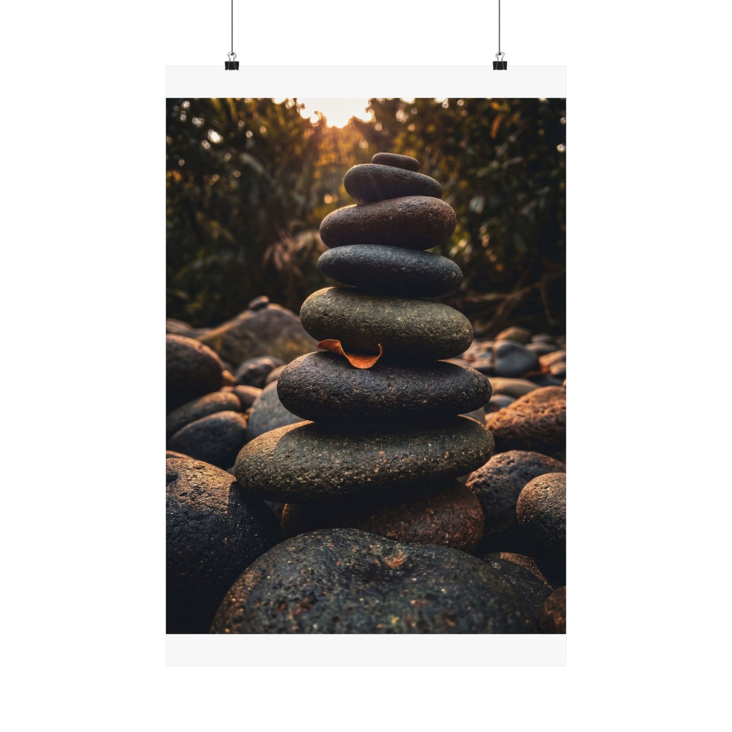 River Stones Wall Art Print | Summer Dark Japandi Moody Minimal Art