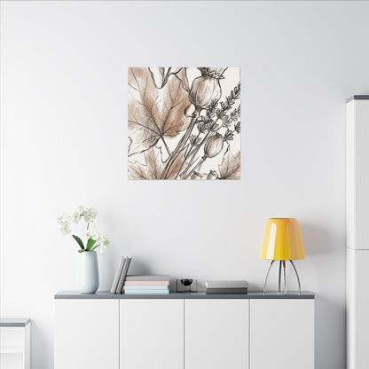 Neutral Dried Flowers Canvas Art - Minimal Line Japandi