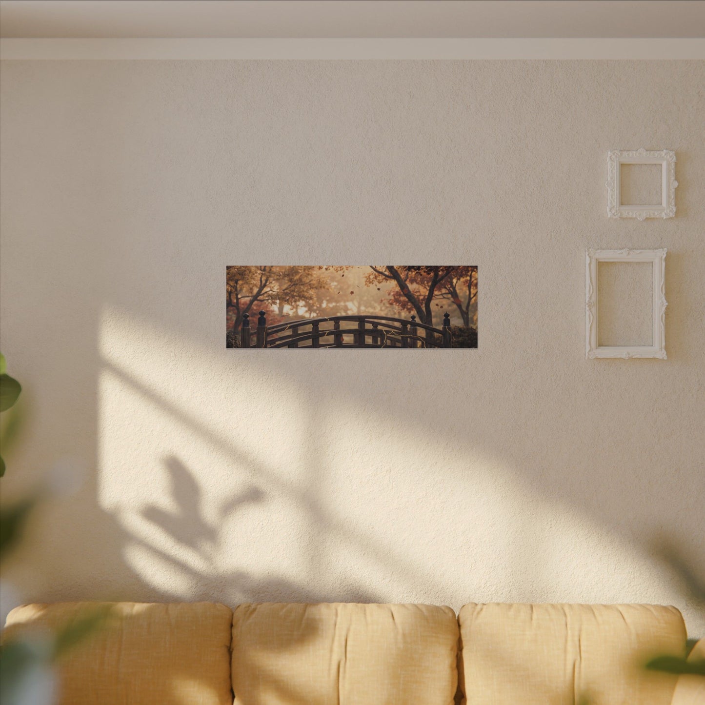 Autumn Wooden Bridge Gold Vein Canvas Art | Resilient Decor