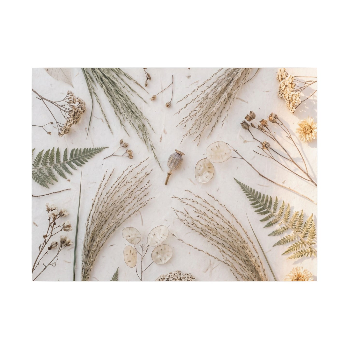Elegant Dried Flowers Canvas Art - Japanese Pattern Japandi