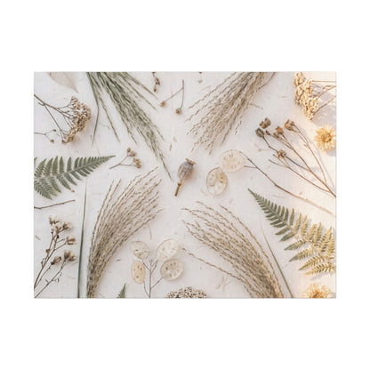 Elegant Dried Flowers Canvas Art - Japanese Pattern Japandi