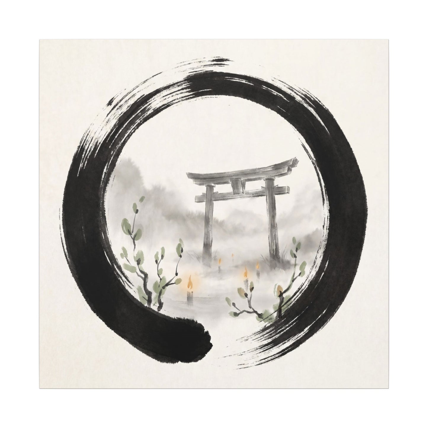 Spring Torii Gate Enso Canvas Art | Tranquil Decor