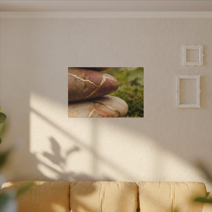 River Stones Summer Canvas Art | Kintsugi Healing Design