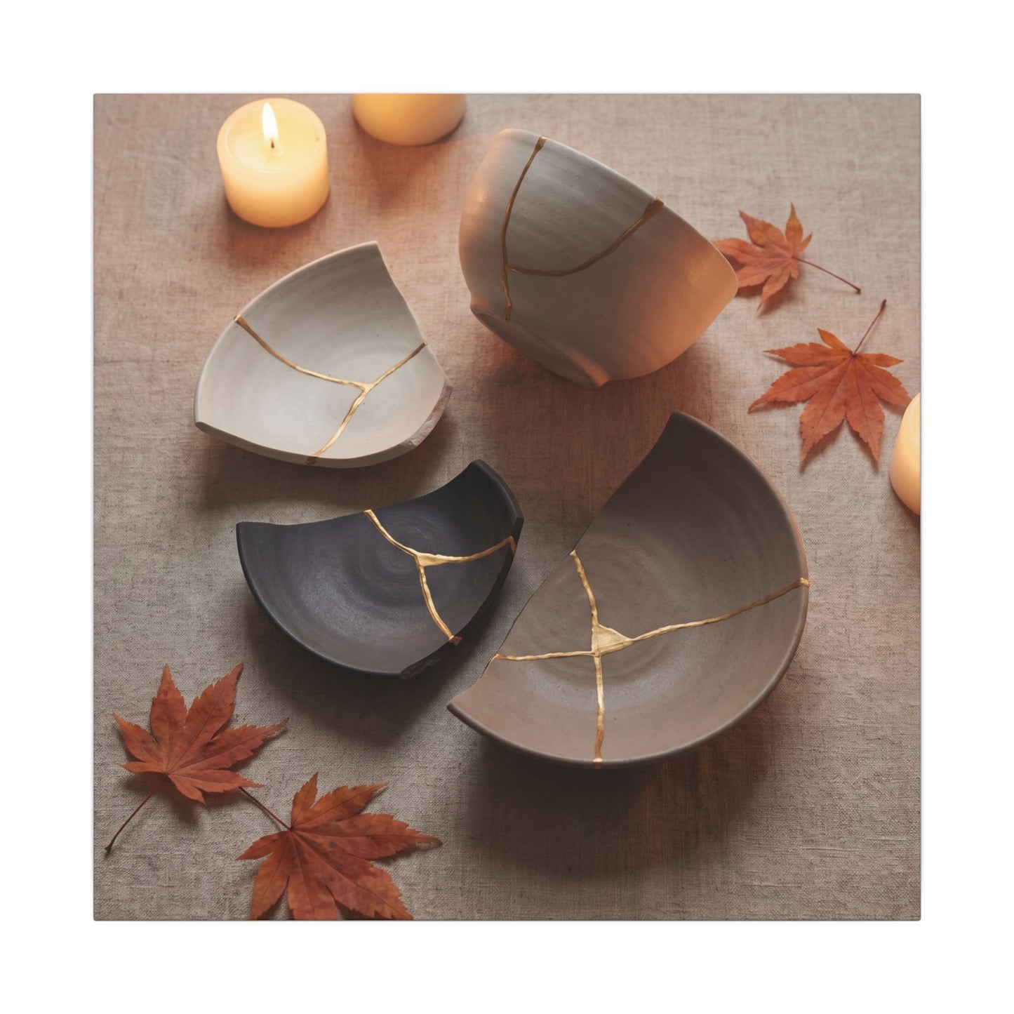 Candlelight Broken Pottery Canvas Art - Japandi Ma