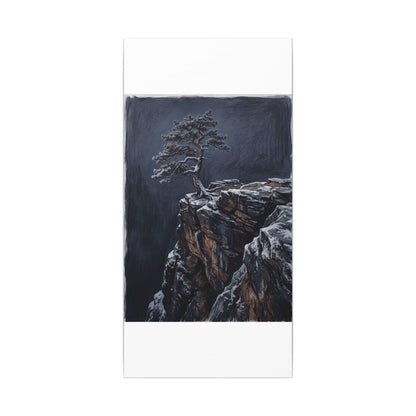 Dark Japandi Pine Tree in Dawn | Dark Texture Canvas Art