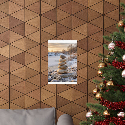 Winter River Stones Japanese Pattern Wall Art Print | Warm Decor