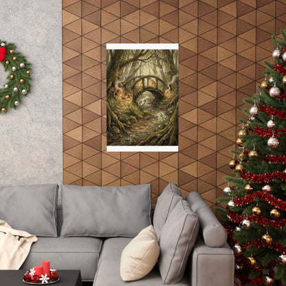 Spring Wooden Bridge Forest Whimsy Wall Art Print | Rustic Decor