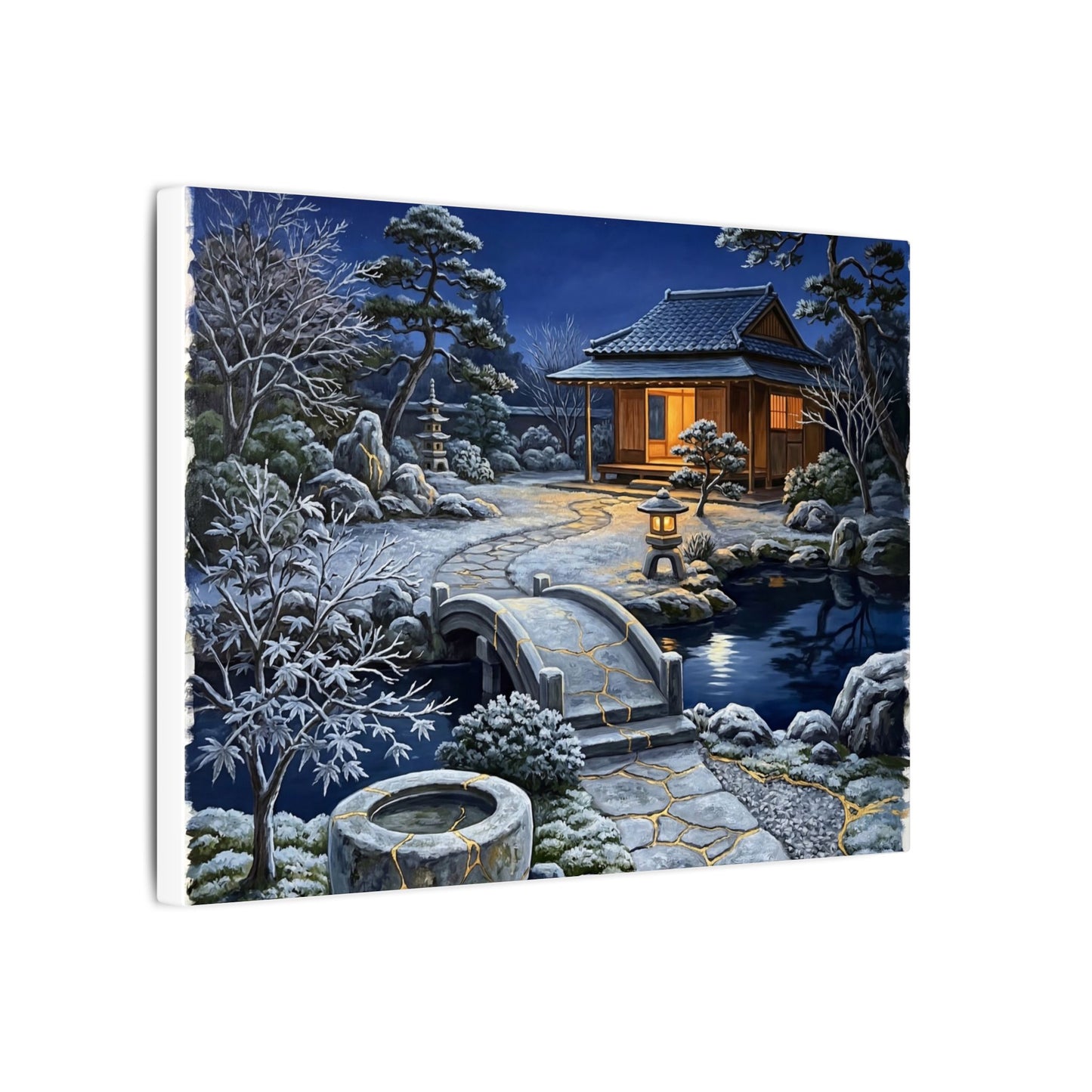 Moonlit Garden Winter Canvas Art | Kintsugi Artful Design