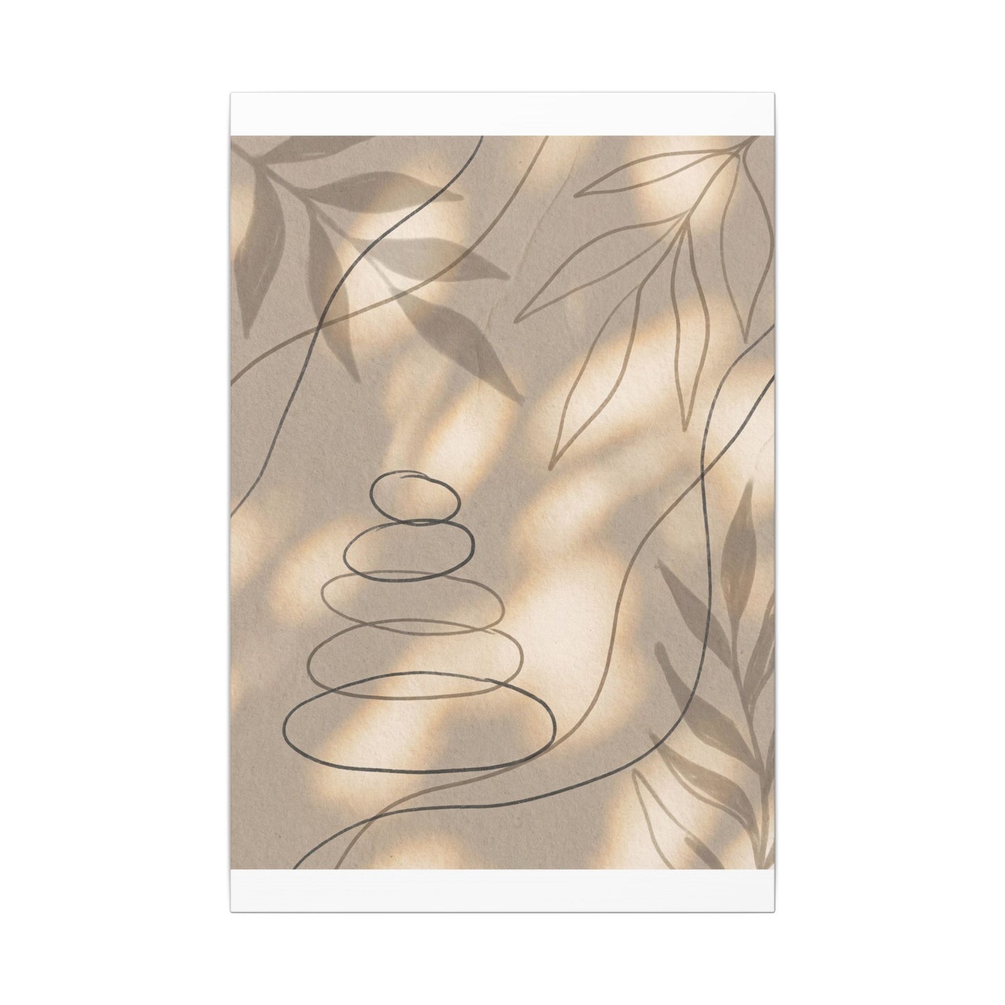 River Stones Minimal Line Canvas Art | Earthy Japandi Art