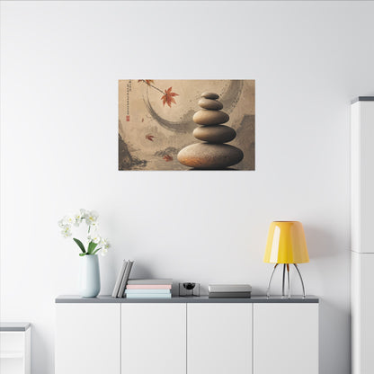 Japandi River Stones in Candlelight | Japanese Pattern Canvas Art